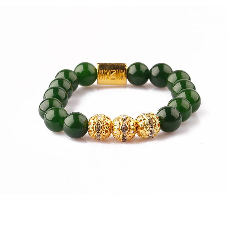 Luxury Custom Logo Jewelry Natural Green Jade Gemstone Beads With Stainless Steel Beads Charm Bracelet