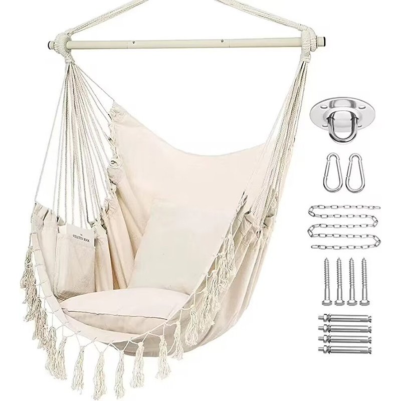 S045 Durable canvas garden patio beach camp hanging hammock swing chair with stand