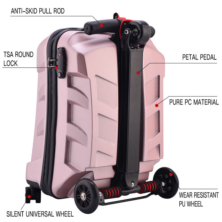 SK01 Foldable 21 inches travel trolley bag luggage suitcase bag for kids with scooter