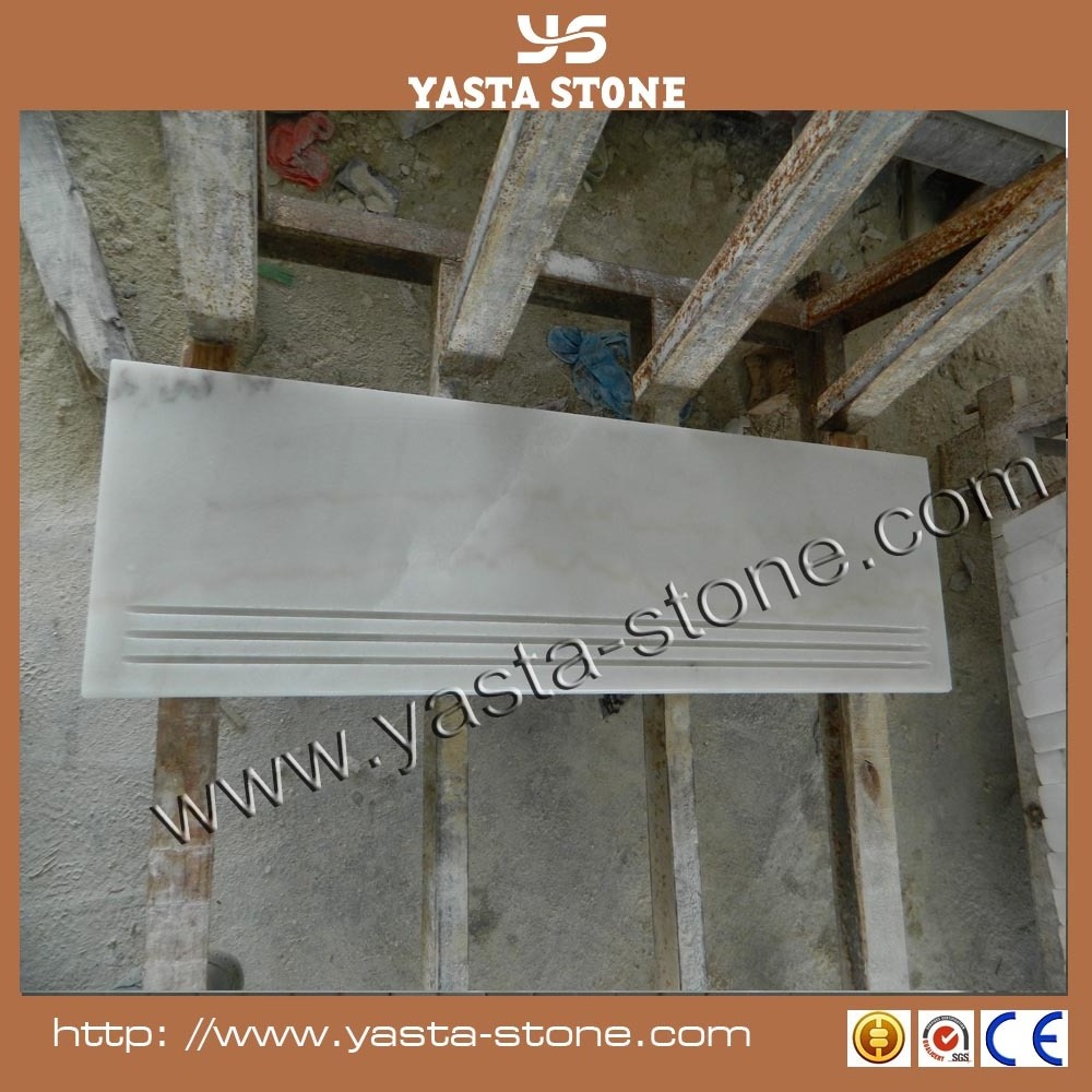 High intensity non-slip groove cut white marble outdoor stair steps lowes