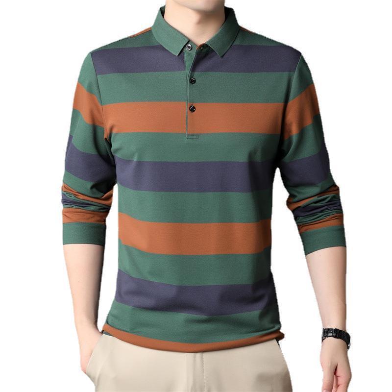 2021 popular Men's  round O neck classic fit long Sleeve polo shirts 100% cotton fashion wearing T-shirt leisure stripes shirts