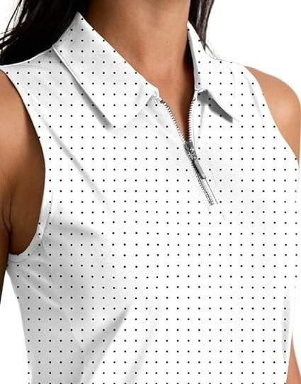 Womens Golf Shirt Sleeveless Zip Up Polo Shirts for Women Collared Lightweight Tennis Athletic Tank Top