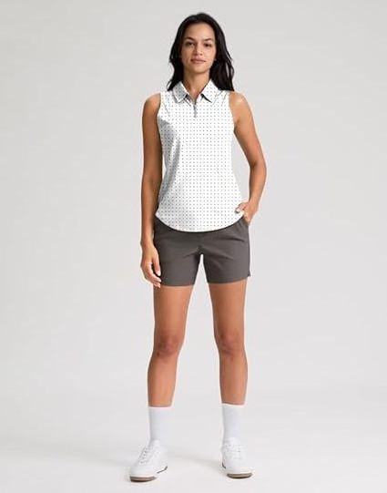 Womens Golf Shirt Sleeveless Zip Up Polo Shirts for Women Collared Lightweight Tennis Athletic Tank Top