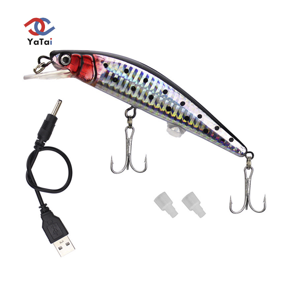 USB Rechargeable Flashing LED Light Twitching Fishing Lures 12cm 19g Bait Electric Hard Minnow Lure