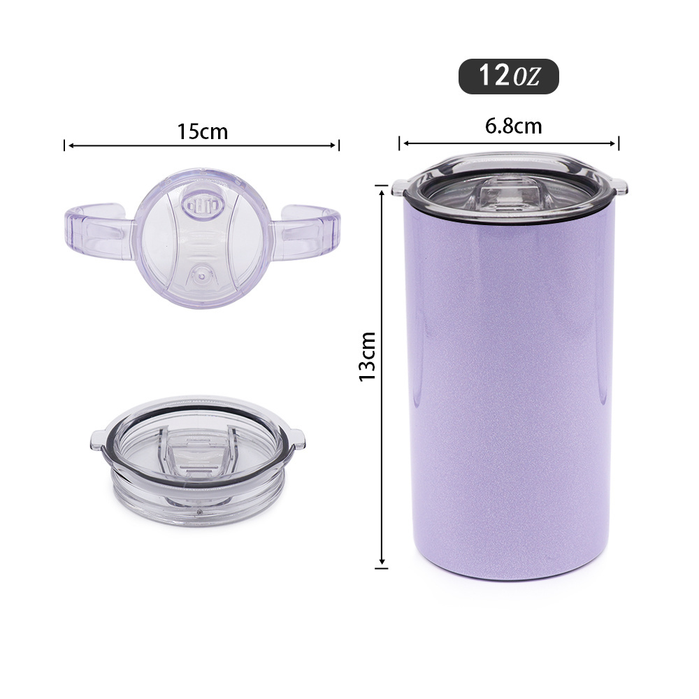 New Arrive bling straight tumbler Stainless Steel 12oz straight holographic glitter sippy cup with handle