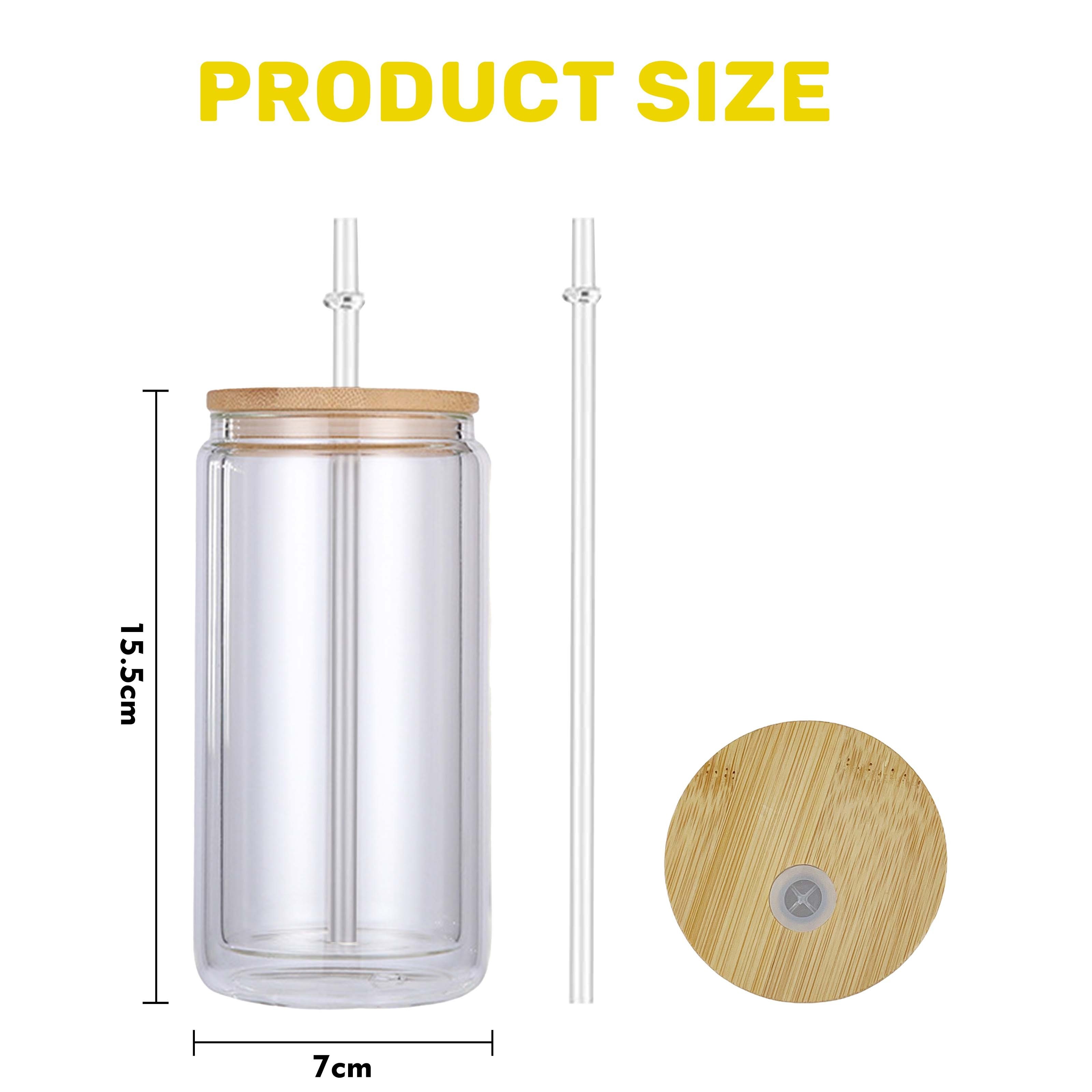 2024 Wholesale 16oz Sublimation Blanks Double Wall Glass Tea Coffee Cup with Bamboo Lid and Straw USA Warehouse