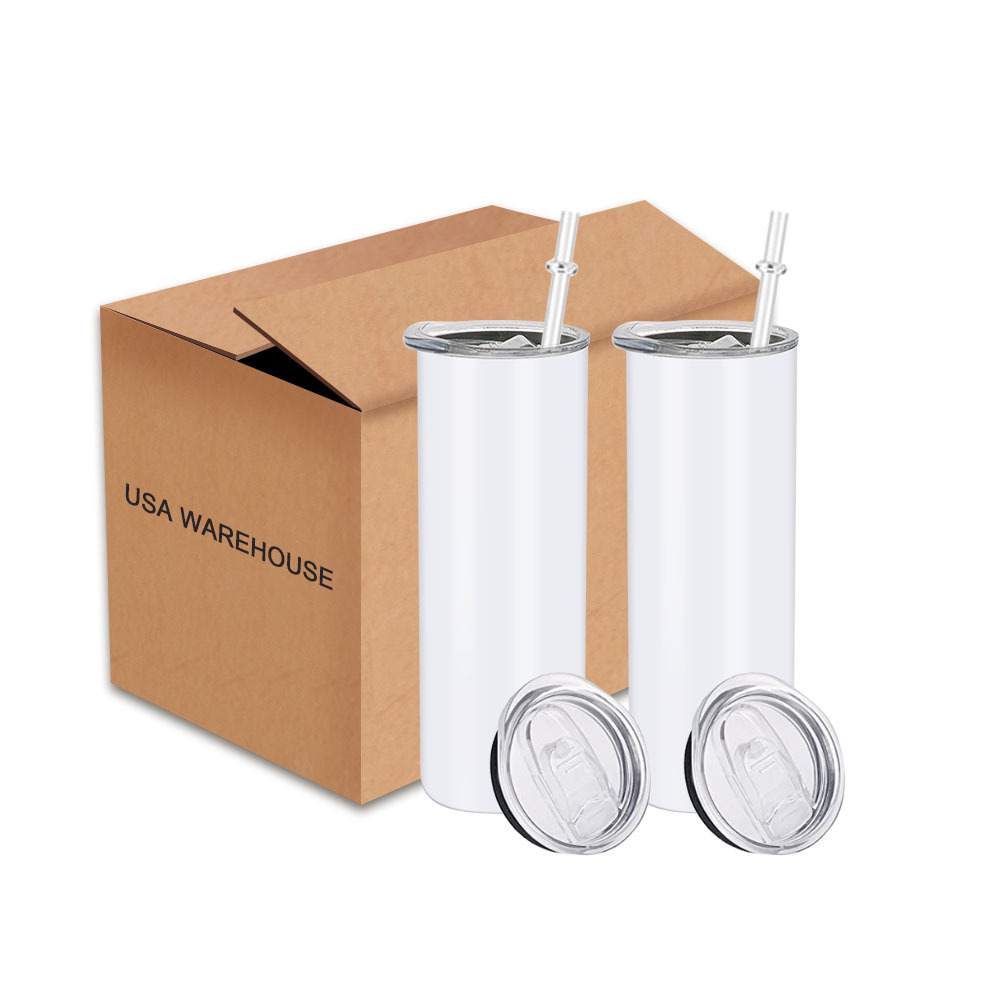 USA Warehouse RTS stainless steel double wall insulated 20oz sublimation blanks tumbler straight with slide lid and straw