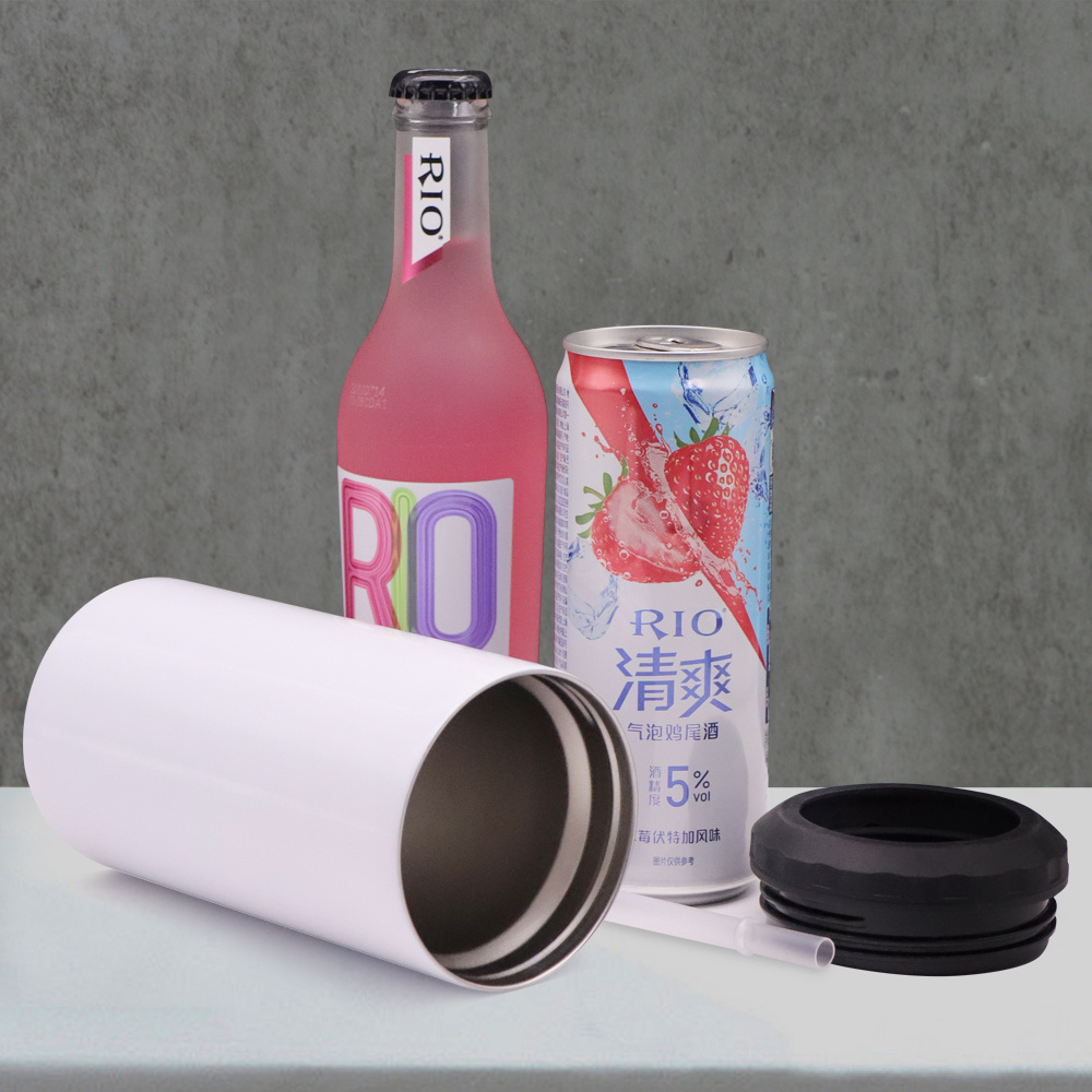 USA Warehouse 4 in 1 16oz skinny straight Stainless Steel Insulated slim sublimation can cooler for keeping drinking cold