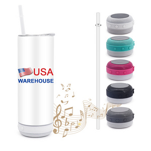 USA Warehouse 20oz Stainless Steel Straight Sublimation Blanks blue tooth Speaker Tumbler Sublimation Music Cup With Lids