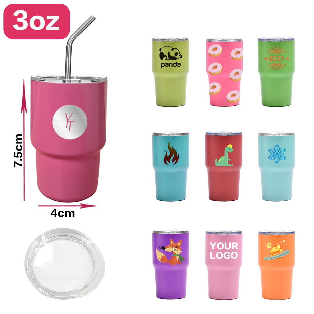 Hot Sale 2oz 3oz Mini Sublimation Tumbler Vacuum Stainless Steel Cup Double Wall Mini Tumbler Shot Glass with Straw Lid