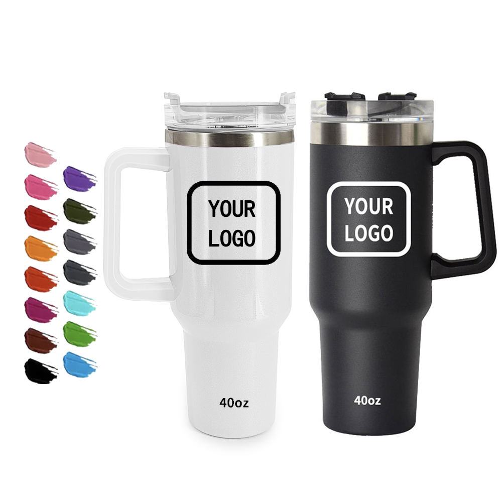 USA Warehouse 40 oz Stainless Steel double wall Coffee Travel Cup Mug White Blanks Sublimation Tumbler with Handle and straw