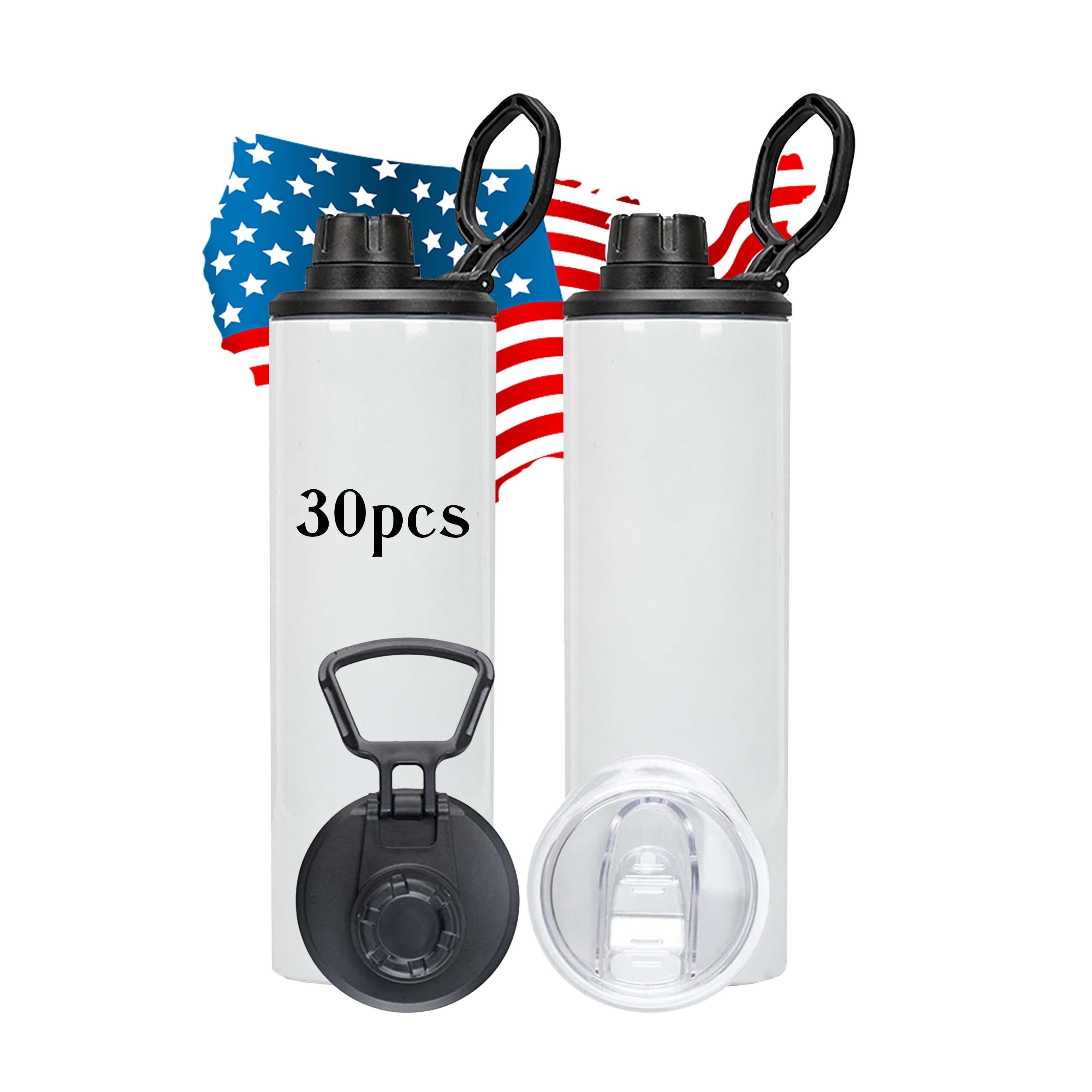 Hot Seller 20oz Stainless Steel White Skinny Straight Thermos Flask Sublimation Tumbler Water Bottle with Straw and Dual Lids