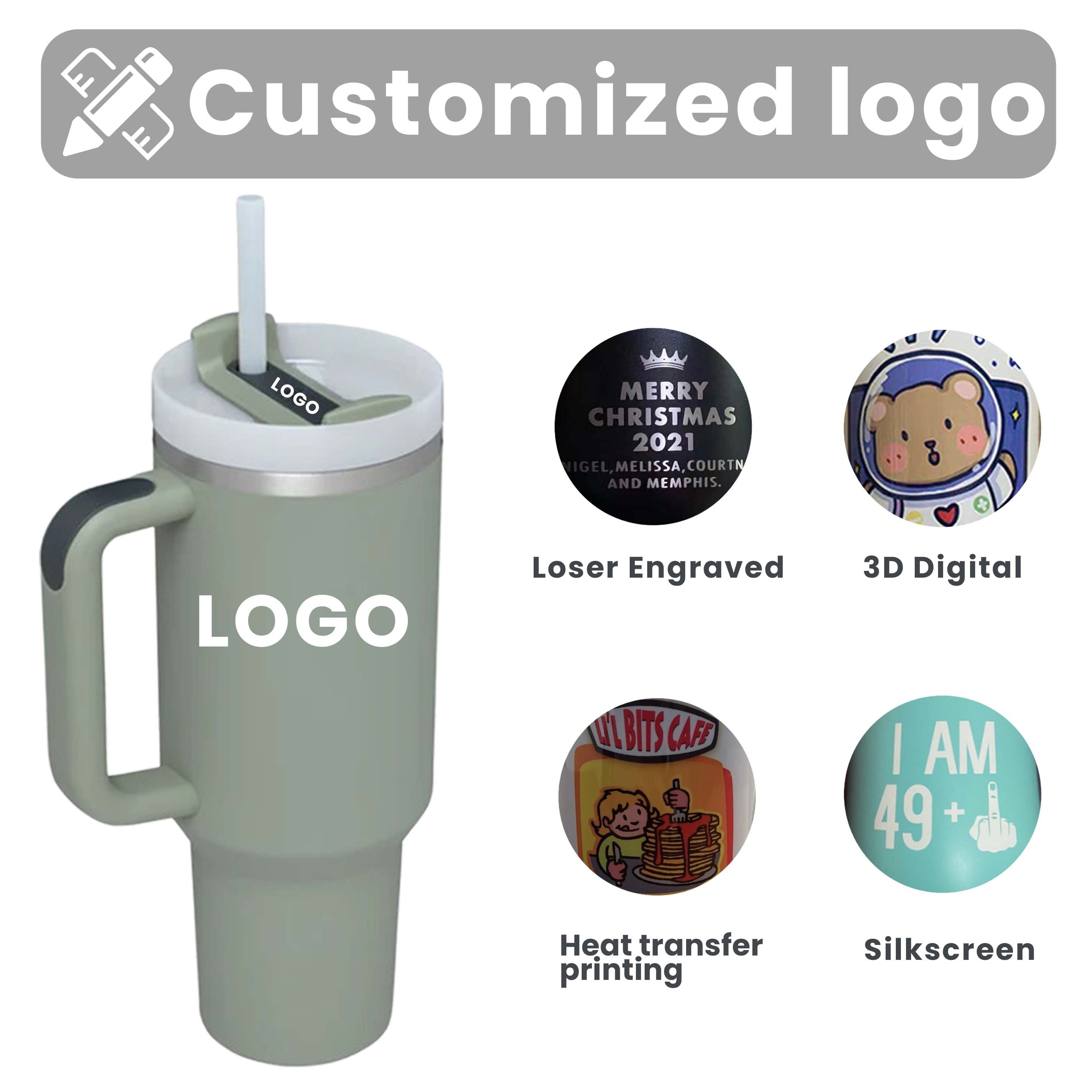 Custom Logo 40 oz Cup Travel Coffee Mug 40oz Powder Coated Stainless Steel Insulated Sublimation Quencher Tumbler with Handle