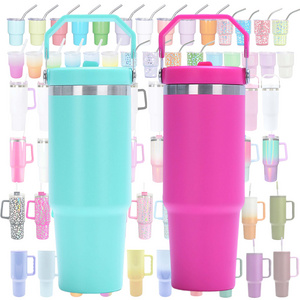 Tumblers Wholesale Bulk 30oz Stainless Steel Water Bottle 30oz Double Wall Leakproof Flip Straw Tumbler with Handle Straw