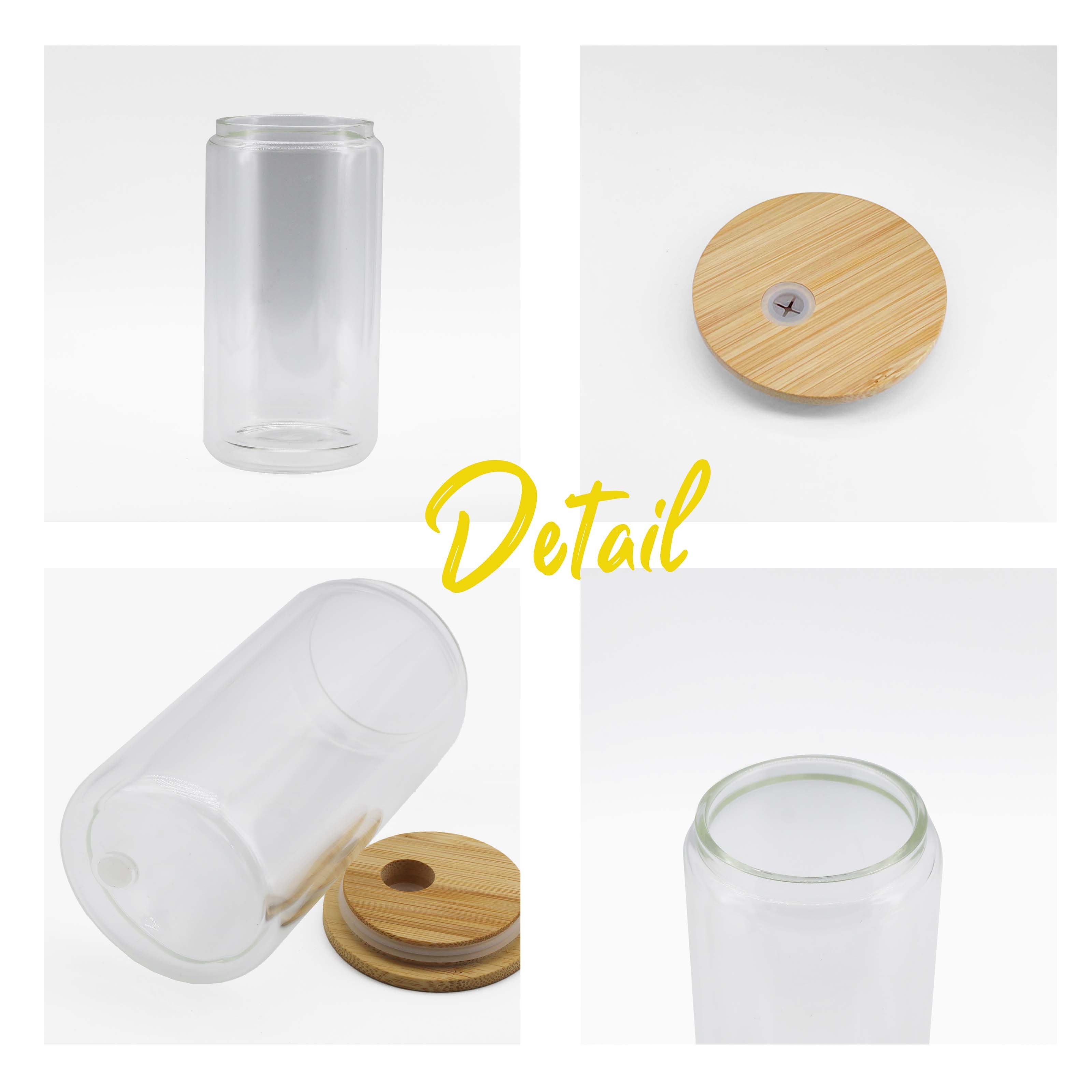 2024 Wholesale 16oz Sublimation Blanks Double Wall Glass Tea Coffee Cup with Bamboo Lid and Straw USA Warehouse