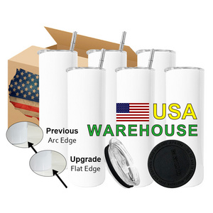 USA warehouse 20 oz  sublimation blanks mugs Stainless Steel cup double wall 20oz straight Tumblers with Straw and Rubber Bottom