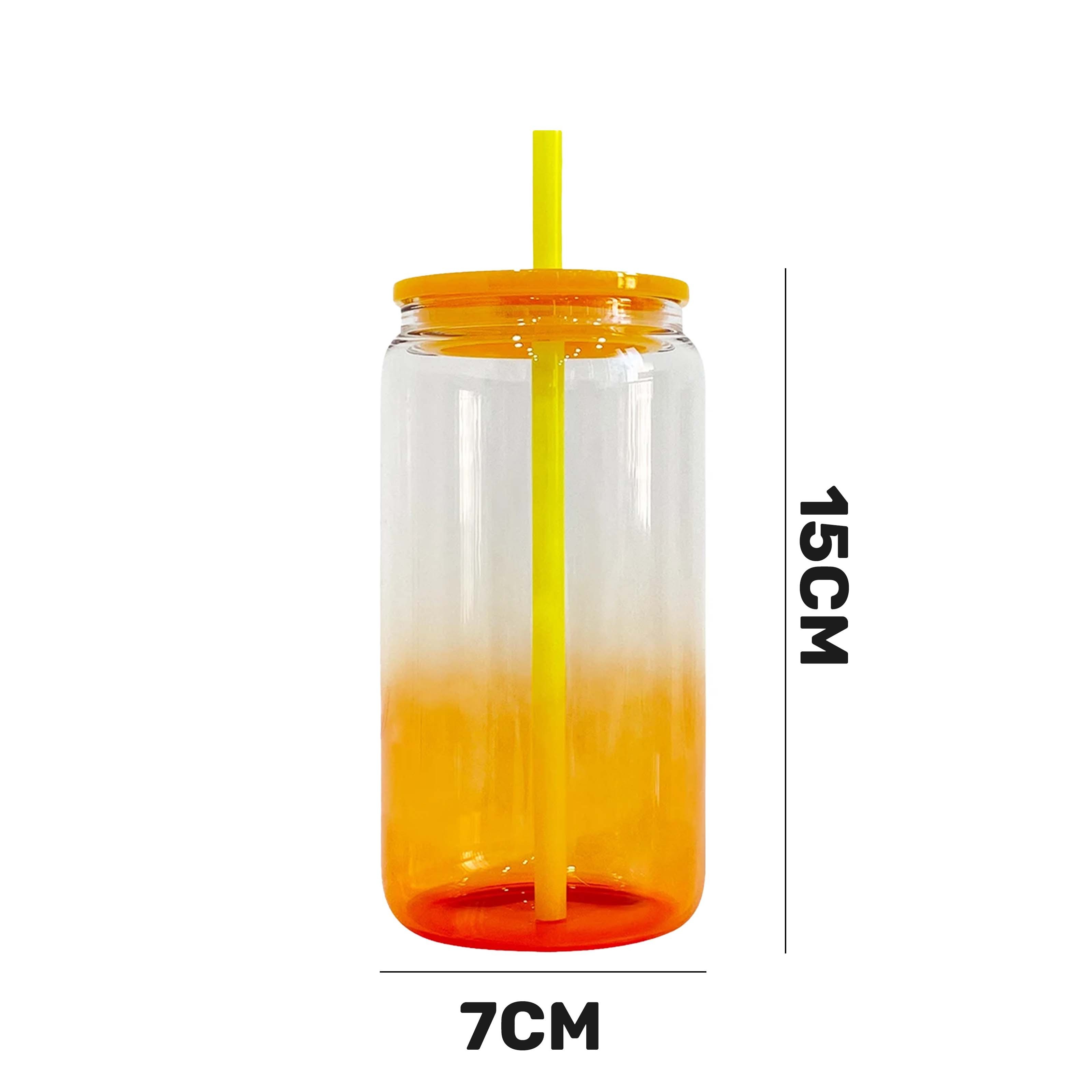 2024 New Products borosilicate Glass Bottle Coffee Cup 16oz Gradient Sublimation Jelly Glass Can with Colored Lid and Straw