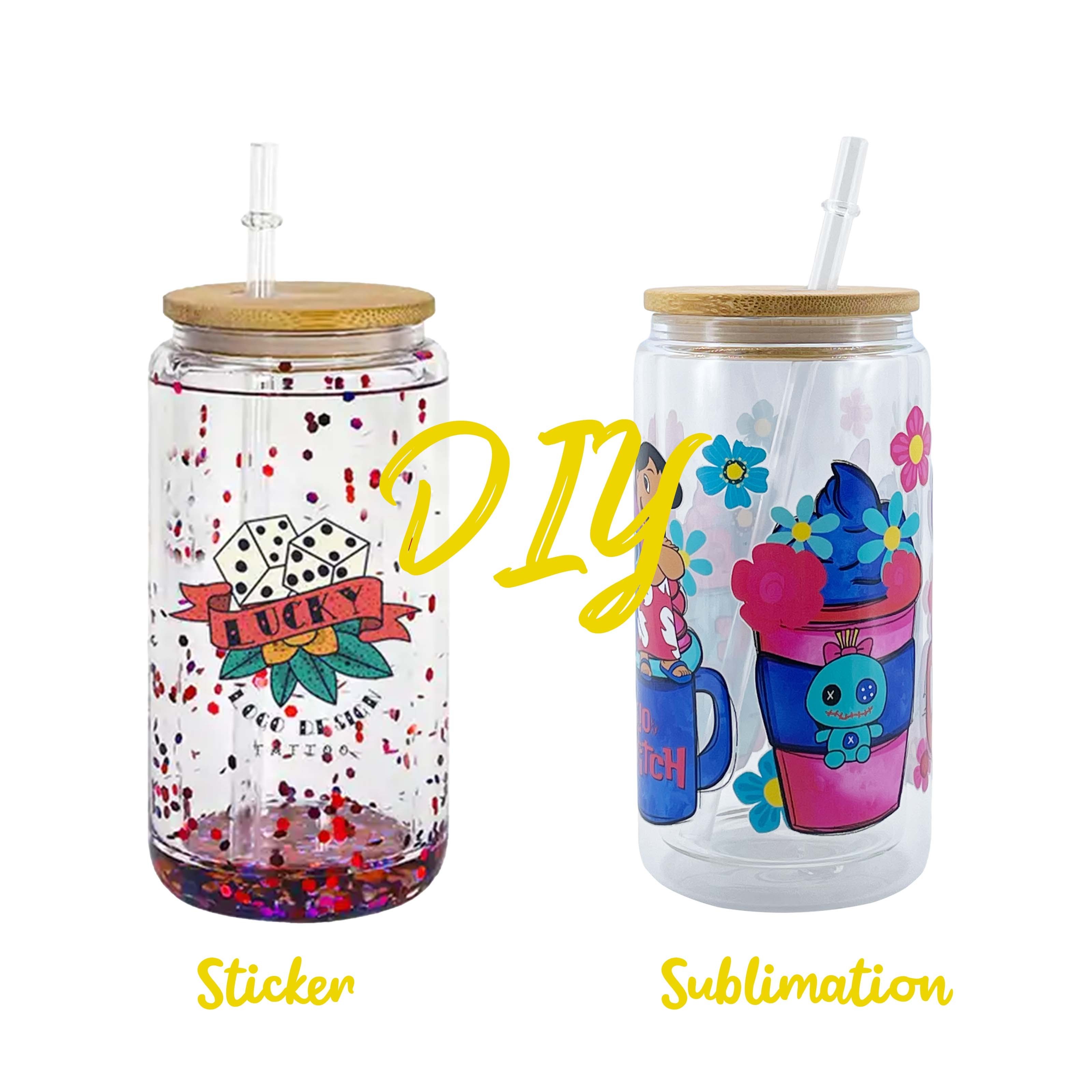 Usa 2 Days Delivery 16 oz Coffee Cup Glass Bottles Clear Sublimation Blanks Double Wall Snow Globe Glass Can Pre-Drilled 16 oz