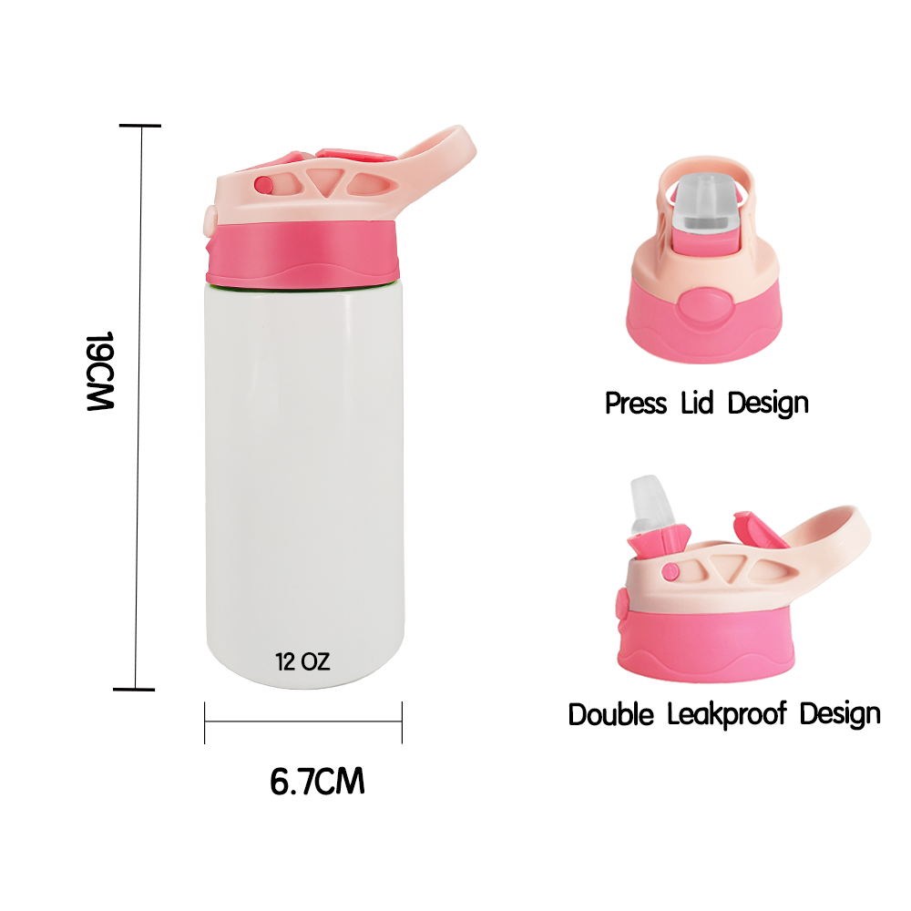 USA warehouse 12oz 350ml Sublimation blanks kids Cup Stainless Steel Flip Top straight Water Bottle Kids sublimation tumbler