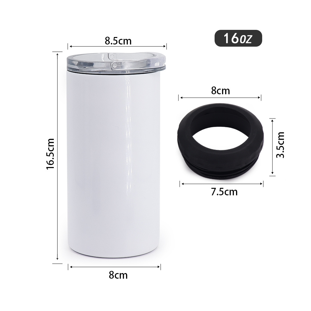 Wholesale 4 in 1 16oz skinny straight Stainless Steel Insulated sublimation can cooler for keeping drinking cold