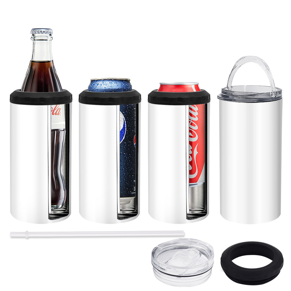 Wholesale 4 in 1 16oz skinny straight Stainless Steel Insulated sublimation can cooler for keeping drinking cold