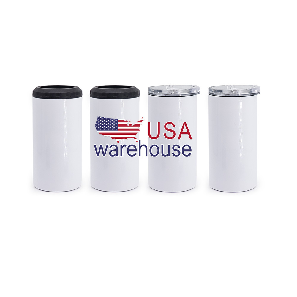 Wholesale 4 in 1 16oz skinny straight Stainless Steel Insulated sublimation can cooler for keeping drinking cold