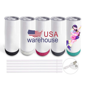 USA Warehouse Sublimation Blanks Straight Tumbler Smart speaker 20oz stainless steel Sublimation Wireless Speaker Music Tumbler