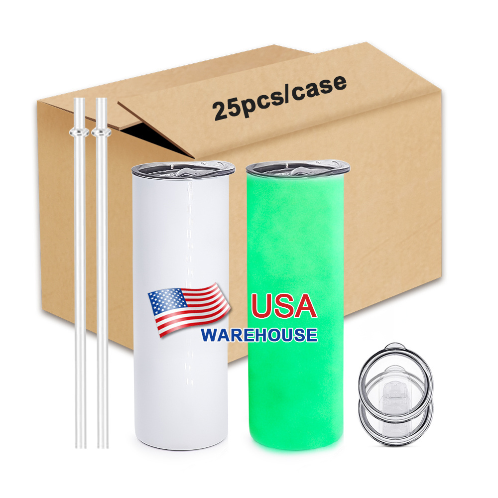 USA Warehouse 20oz Stainless Steel Vacuum Insulated Tumbler with Straw Color Changing Cups Sublimation Glow in the Dark Tumblers