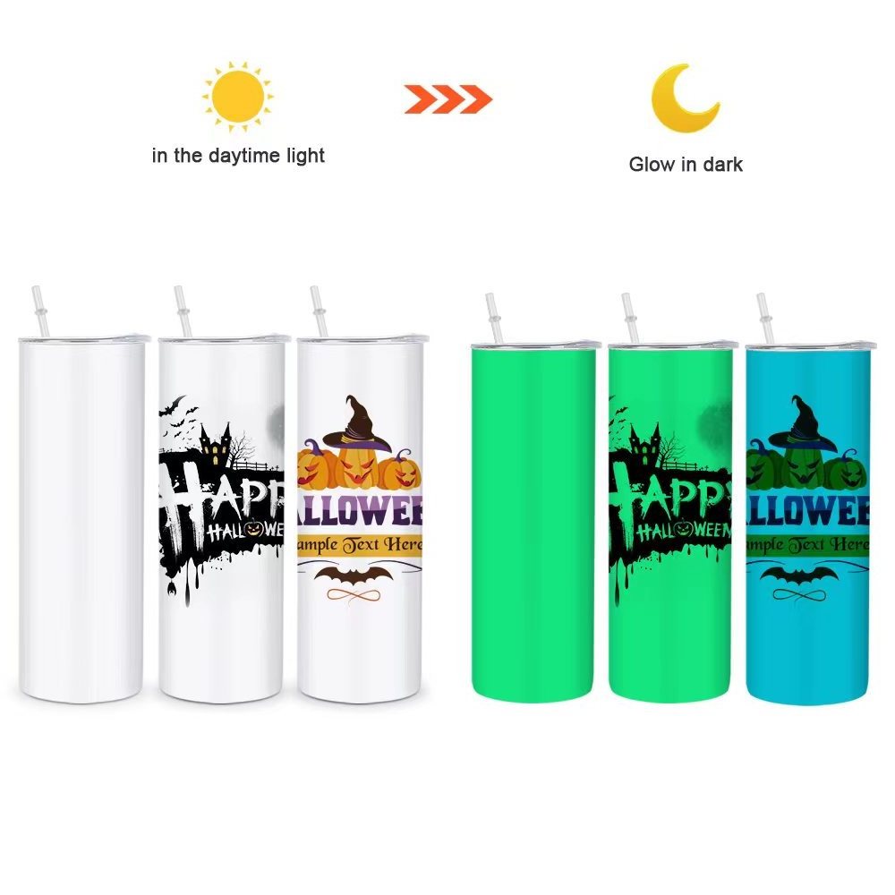 USA Warehouse 20oz Stainless Steel Vacuum Insulated Tumbler with Straw Color Changing Cups Sublimation Glow in the Dark Tumblers