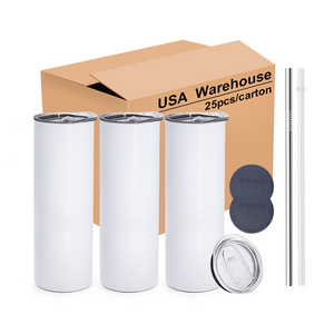 USA warehouse in stock 20oz stainless steel double walled insulated coffee mug white skinny straight blanks sublimation tumbler