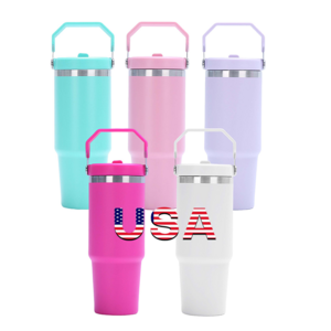 USA Warehouse New Arrival 30oz Coffee Travel Mug Thermal Cup 30o Matte Flip Straw Stainless Steel Tumbler with Handle