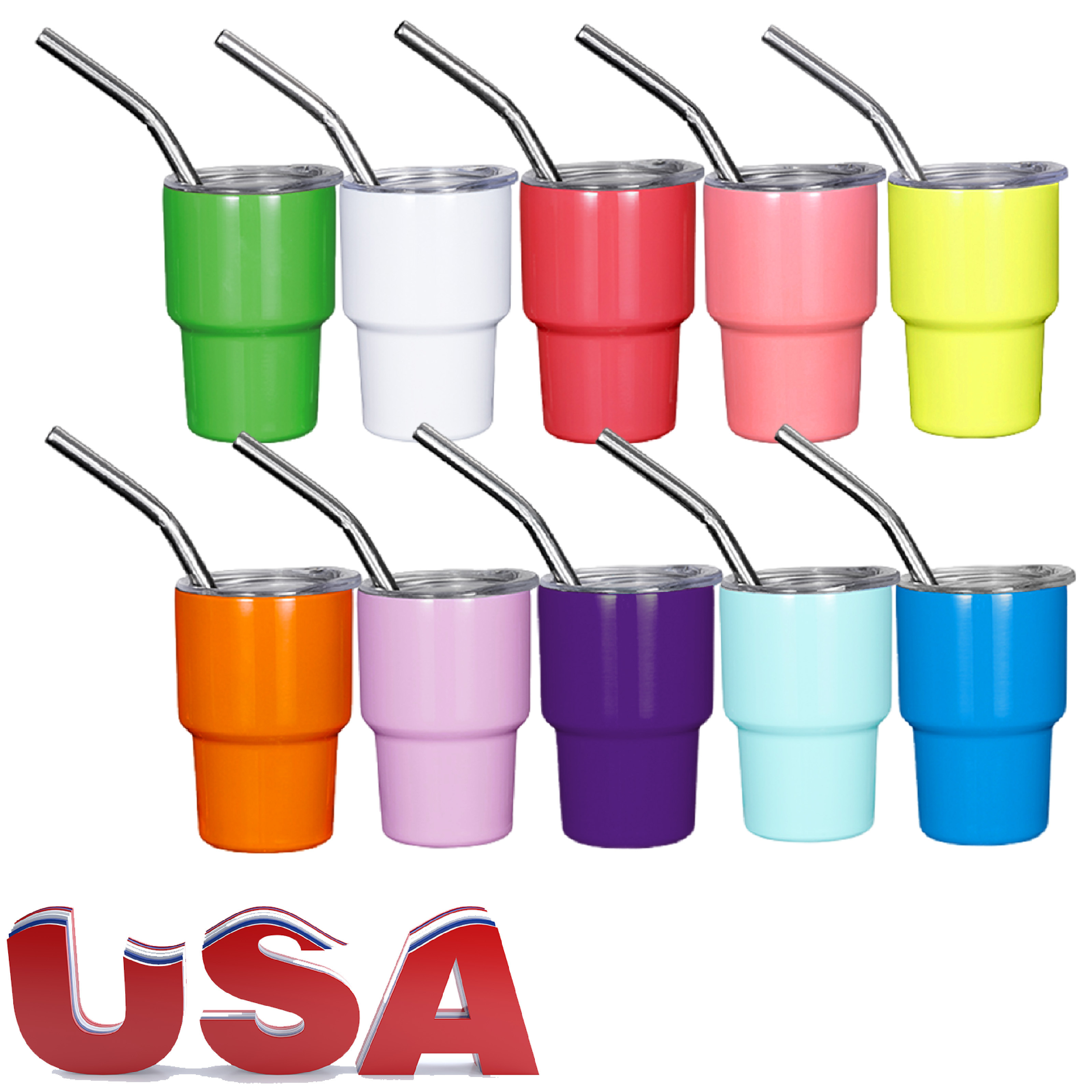 USA Hot Sale Miniature Tumbler Shot Glass 3oz Mini Tumbler Sublimation Drinking Insulated Tumbler with Lid and Straw