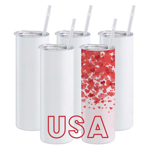 Top Seller 20Oz Coffee Insulated Stainless Steel White Straight Sublimation Blanks Skinny Tumbler With Straw And Lid