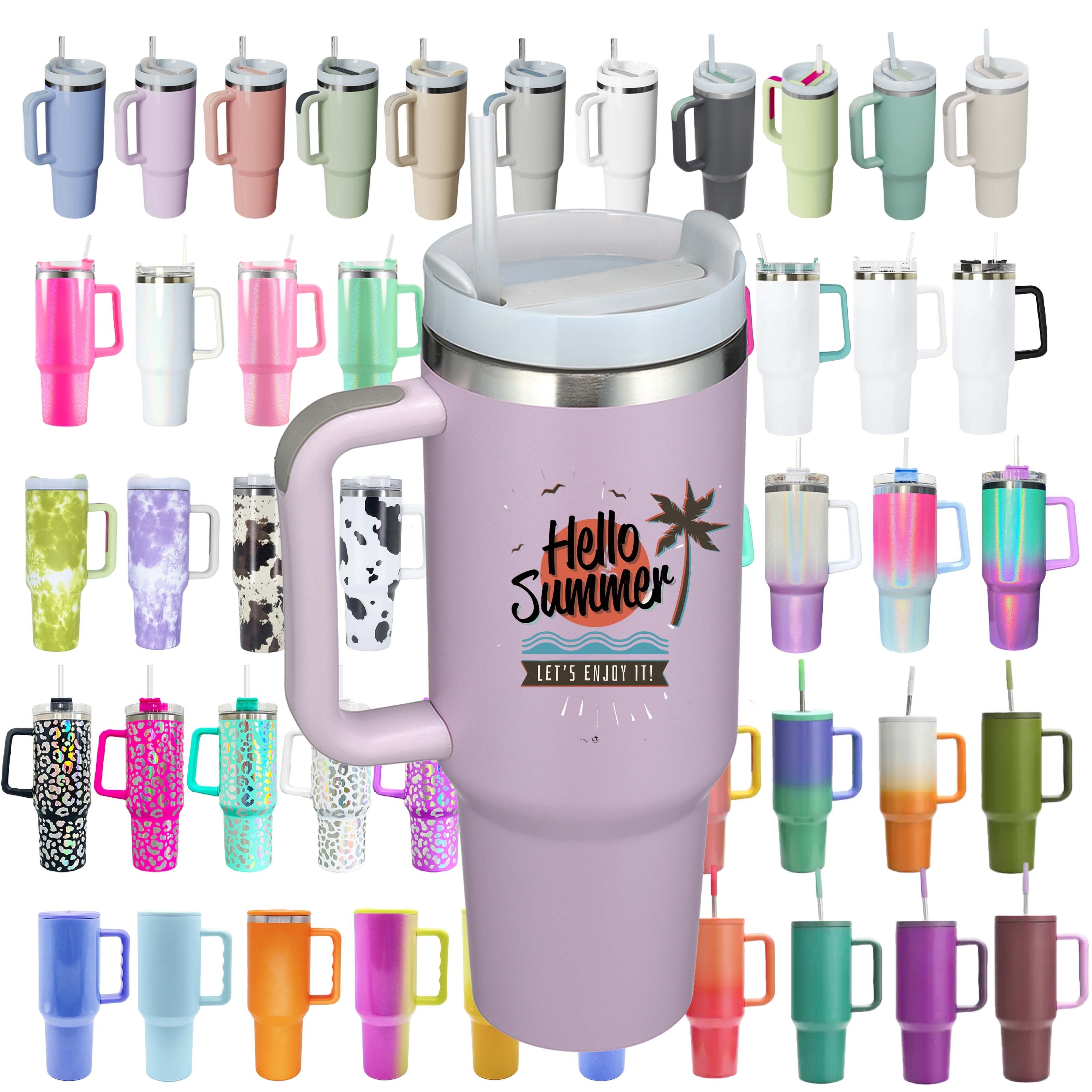 40 oz Tumbler with Handle Double Wall Insulated Water Bottles Custom Mug 40oz Stainless Steel Travel Mugs With Handle For Car