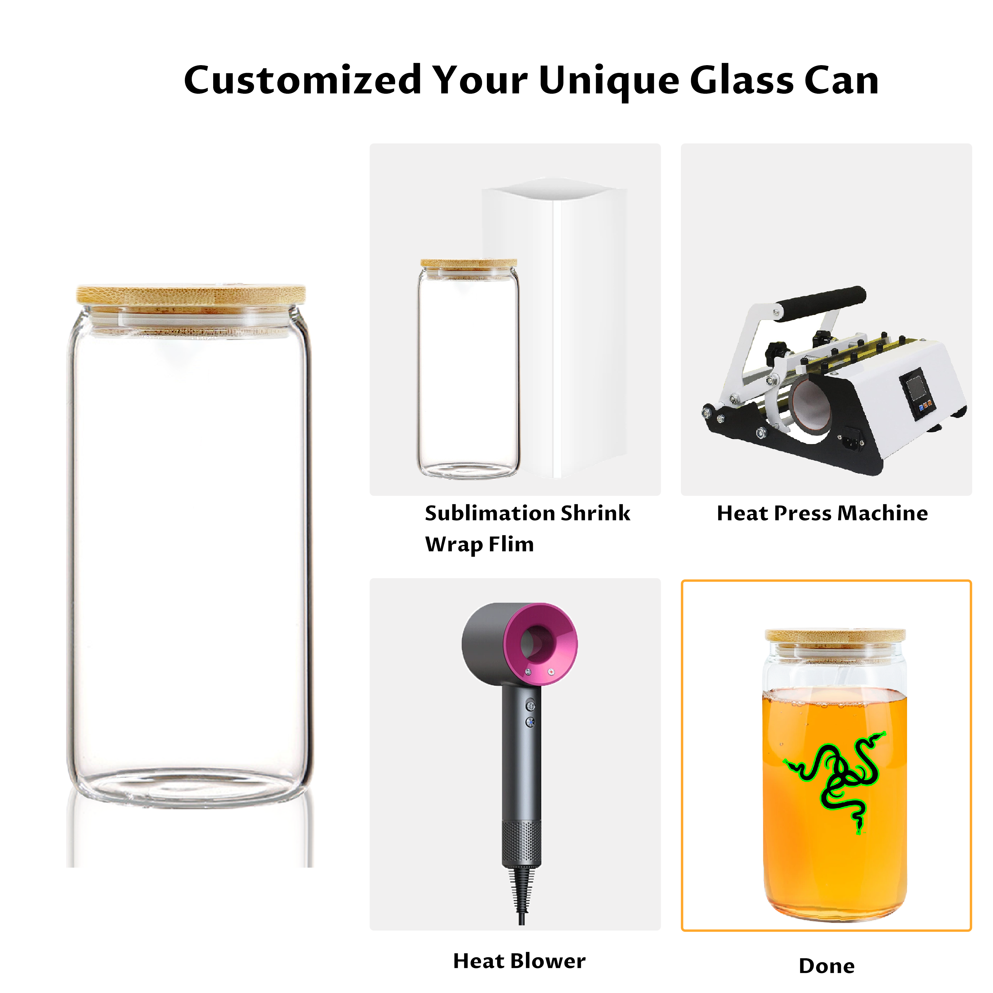 Sublimation Blanks 16oz Drinking Libbey Clear Frosted Glass Bottles Beer Can Glass Cup Tumbler with Bamboo Lid and Straw