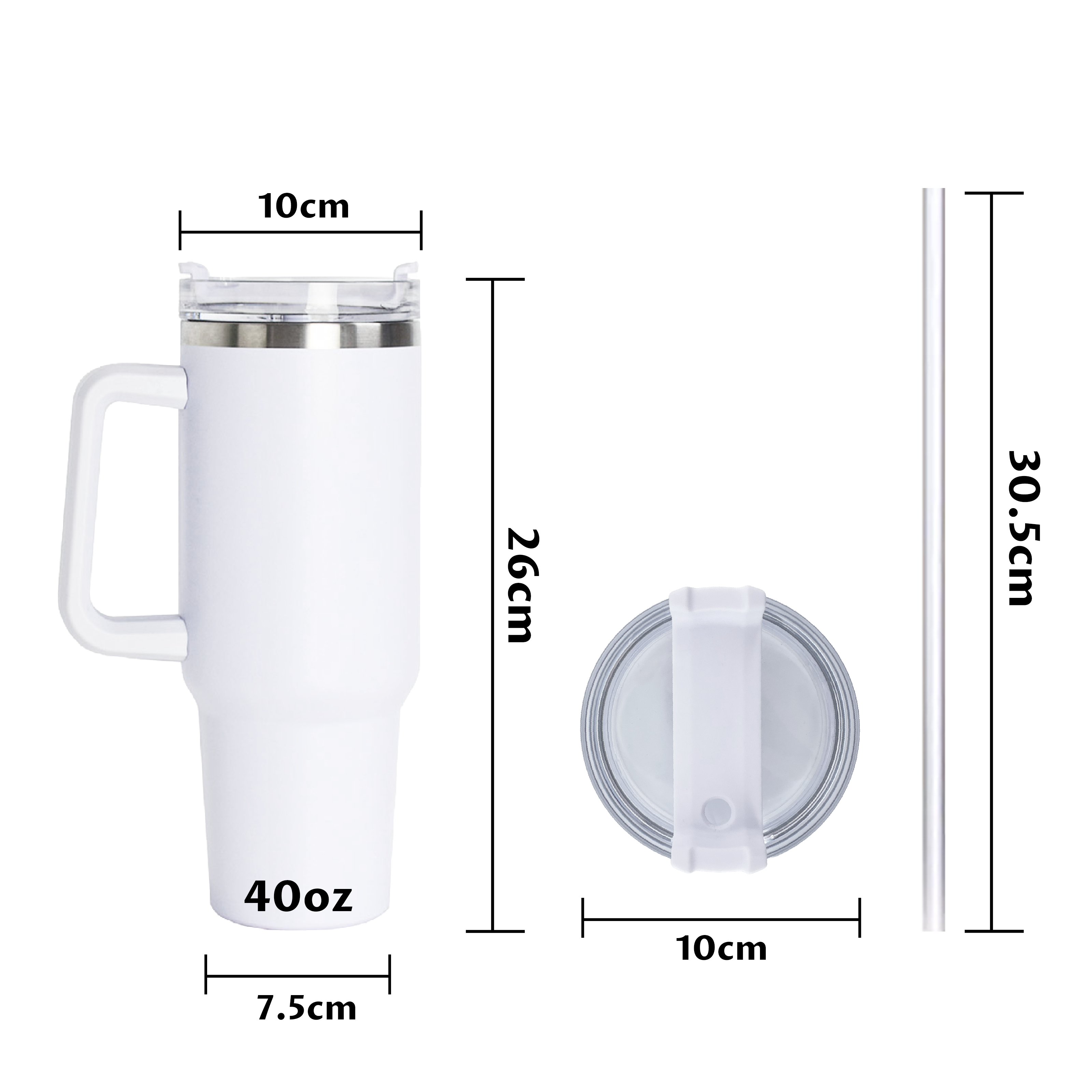 Amazon Hot Sale 40oz Quencher Tumbler Stainless Steel White Blank Sublimation Travel Coffee Mug with Handle Heat Press