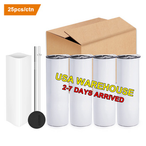 usa warehouse 20oz 30oz white sublimation blanks skinny straight double wall stainless steel sublimation tumblers with straw