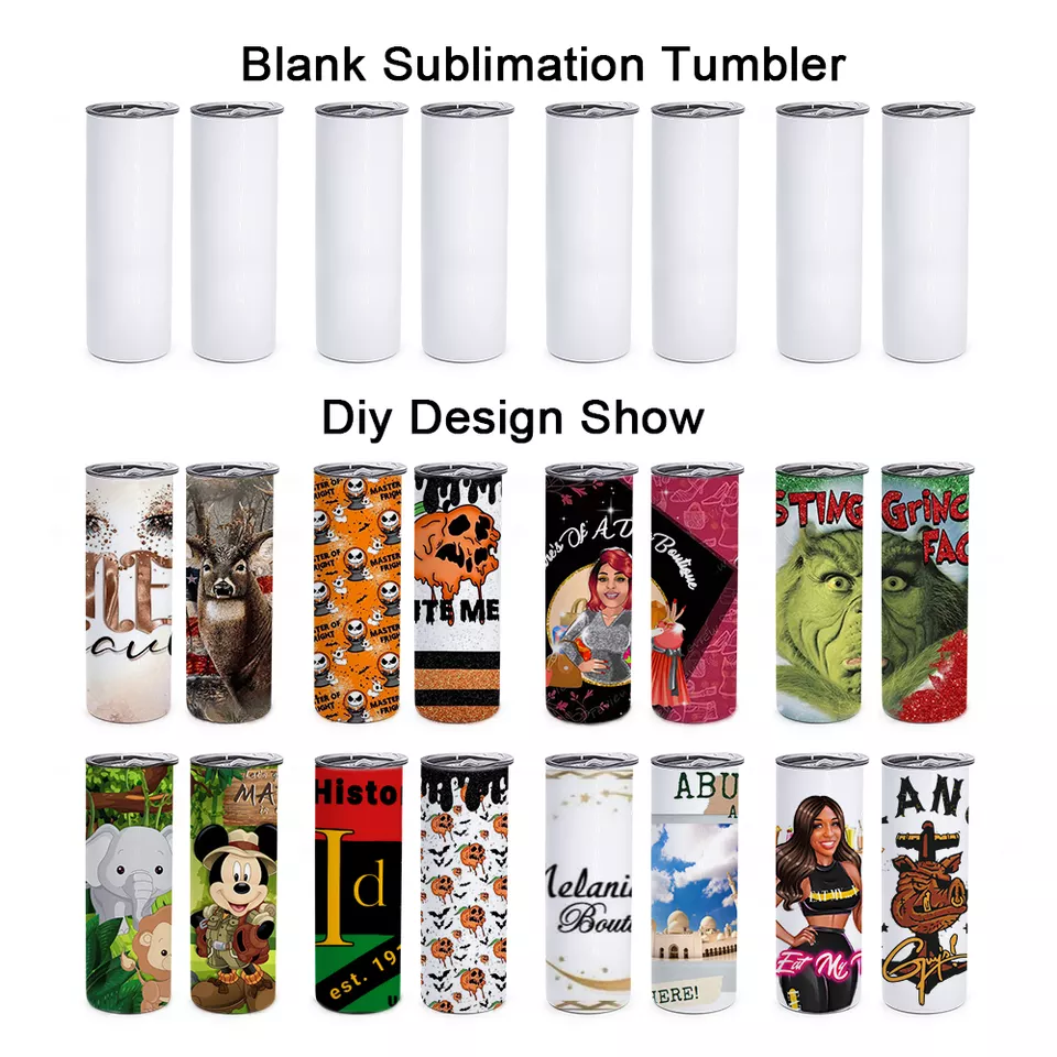 wholesale white 20 oz skinny sublimation blank tumblers 20oz coffee mug insulated vacuum stainless steel tumbler with straw