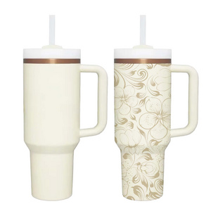 Tumblers Wholesale Bulk 40oz Custom Stainless Steel Insulated Gold Copper and Cream Sublimation Tumbler with Handle and Straw