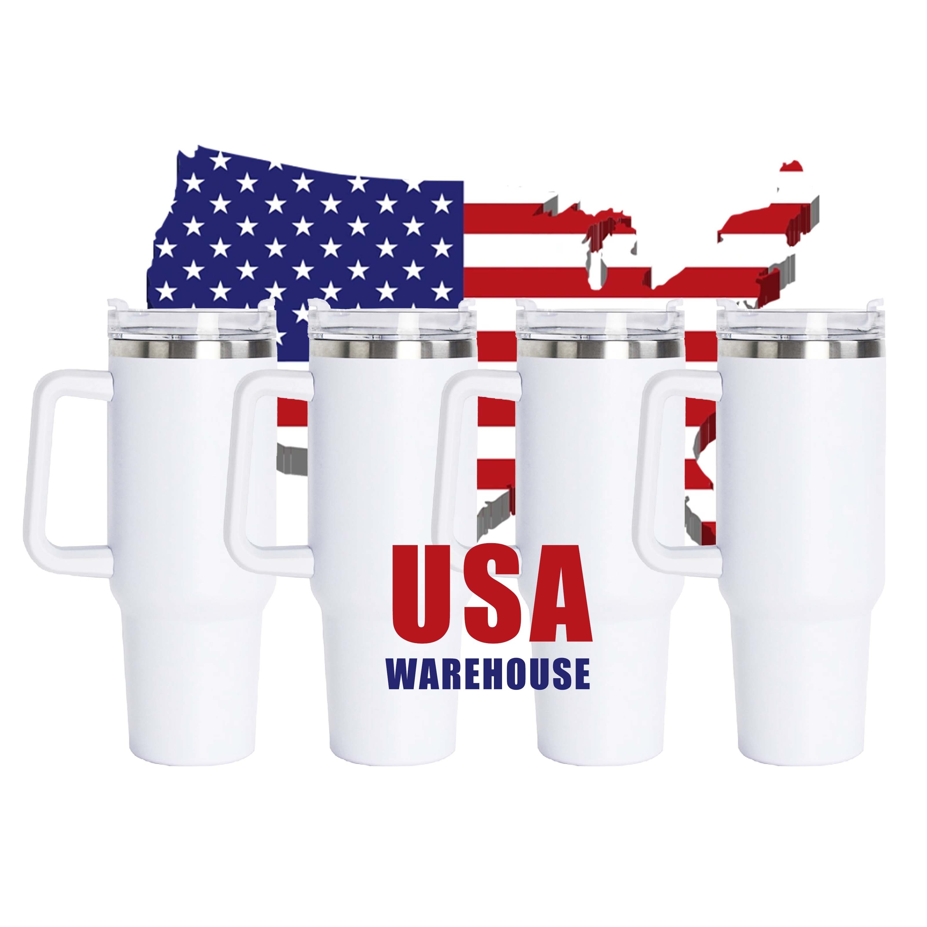 Amazon Hot Sale 40oz Quencher Tumbler Stainless Steel White Blank Sublimation Travel Coffee Mug with Handle Heat Press