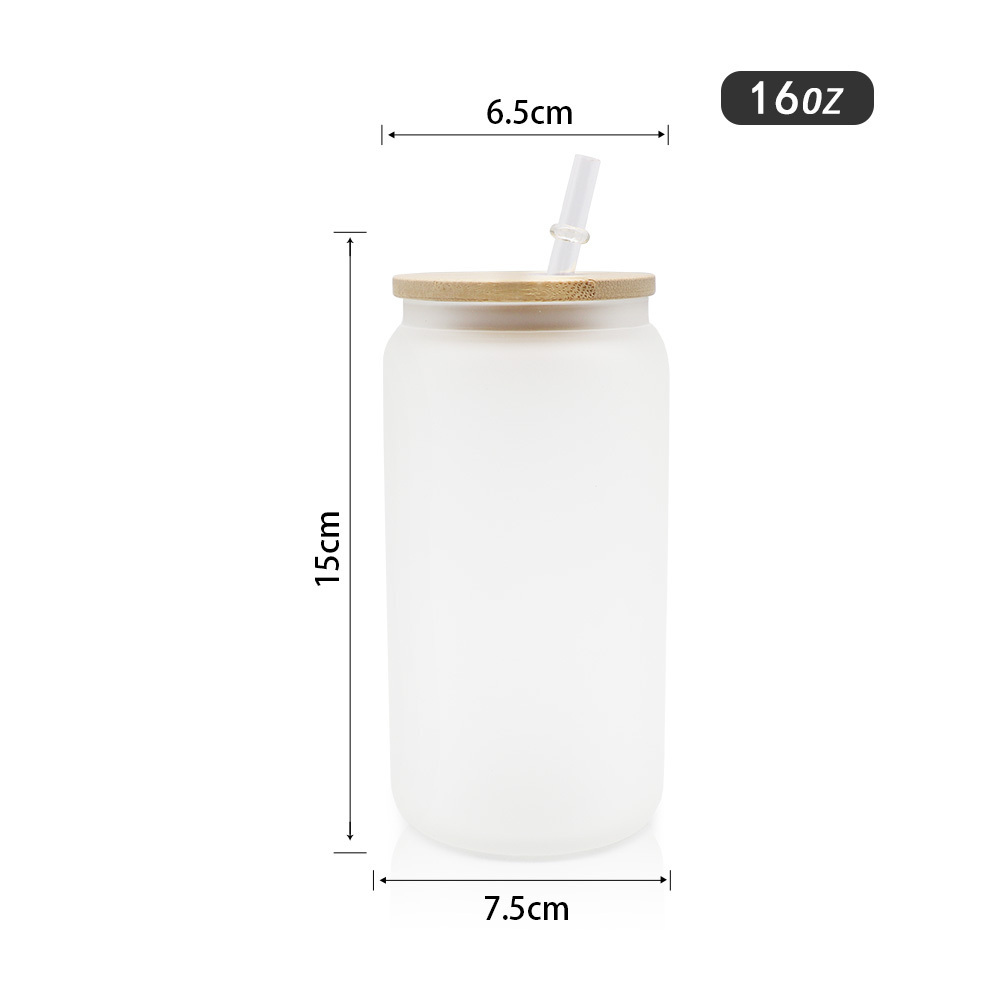 Amazon Hot Sale Borosilicate Reusable Clear Frosted Iced Coffee Cup Tea Cups Sublimation Blanks 16oz Glass Cup with Bamboo Lid