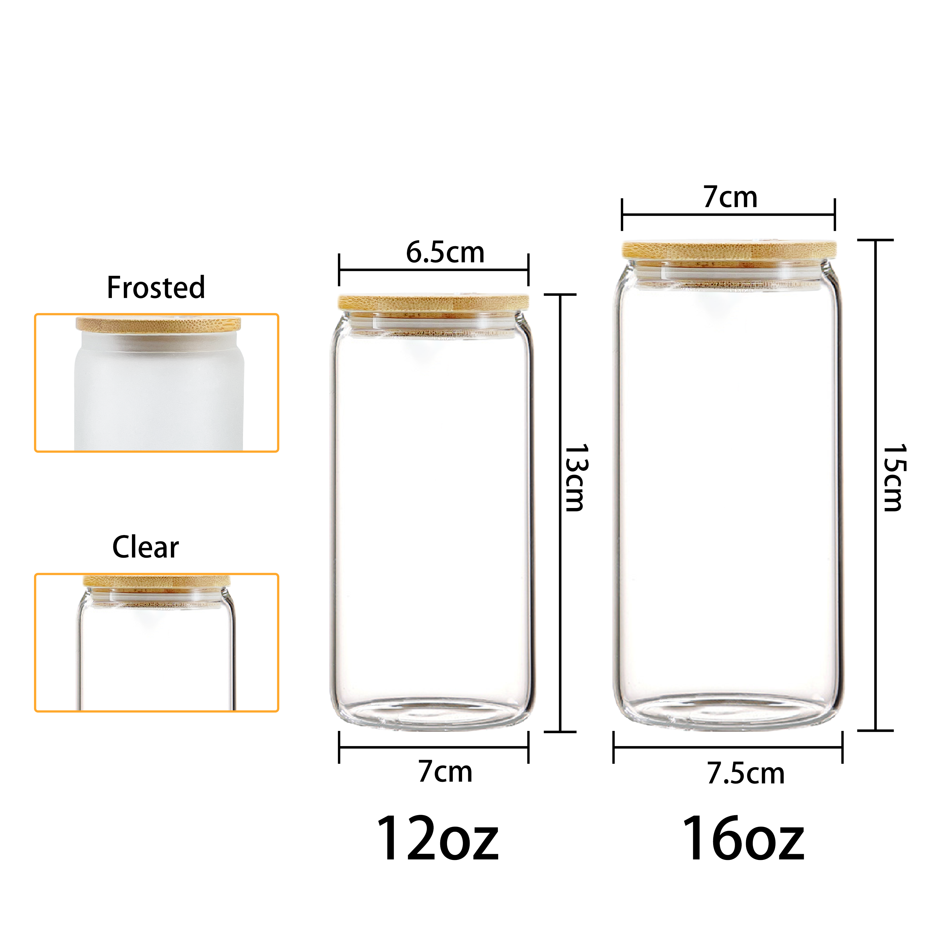 Wholesale Glass Cups for Drinks 16oz Glass Tea Cup Transparent Frosted Sublimation Coffee Glass Cup with Bamboo Lid and Straw