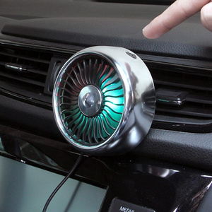 Custom car fan portable rotatable vehicle auto mini USB air cooling fan 3 speeds adjust A/C outlet clip with colorful LED lights