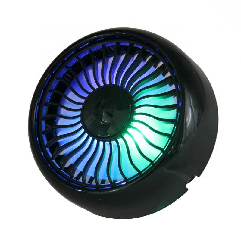 Custom car fan portable rotatable vehicle auto mini USB air cooling fan 3 speeds adjust A/C outlet clip with colorful LED lights