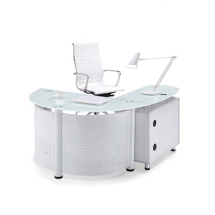 Factory wholesale modern desk personal administrative office computer desk shaped glass desk