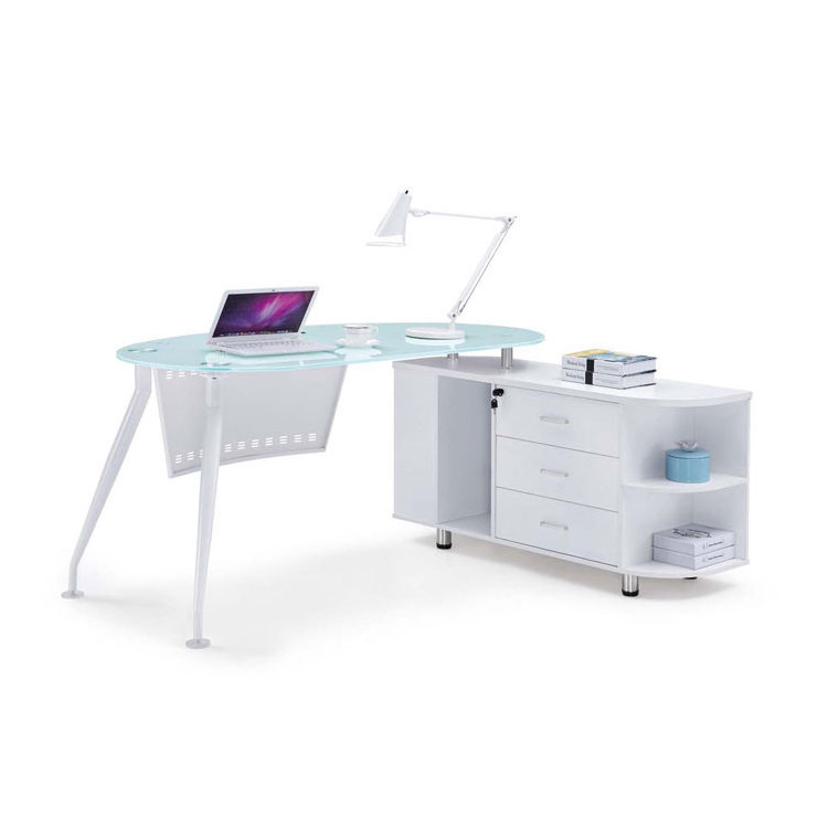 Customized folding table mobile glass top L shaped executive office desk modern office furniture