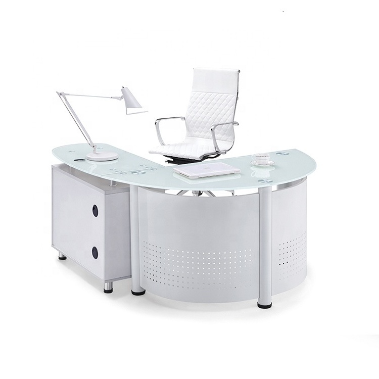 Factory wholesale modern desk personal administrative office computer desk shaped glass desk