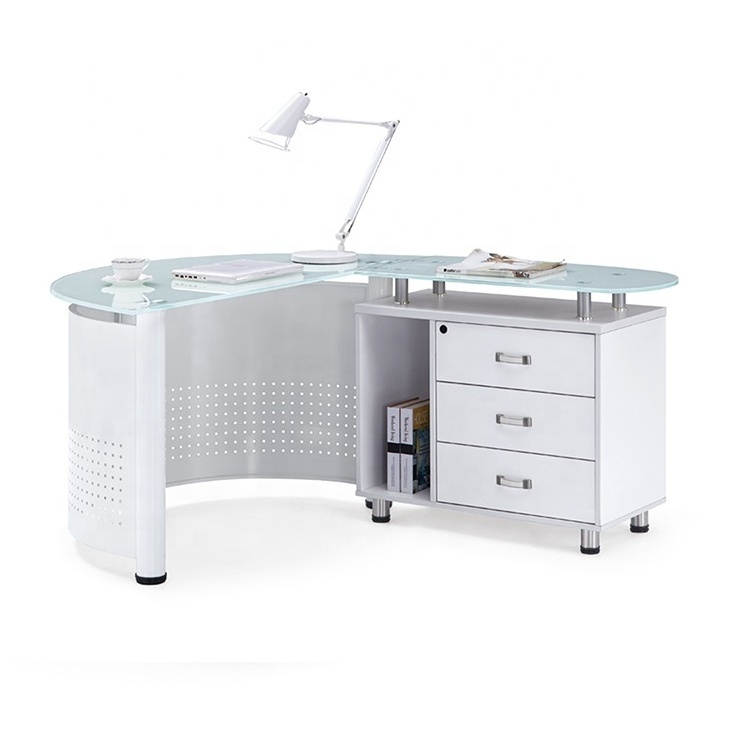 Factory wholesale modern desk personal administrative office computer desk shaped glass desk