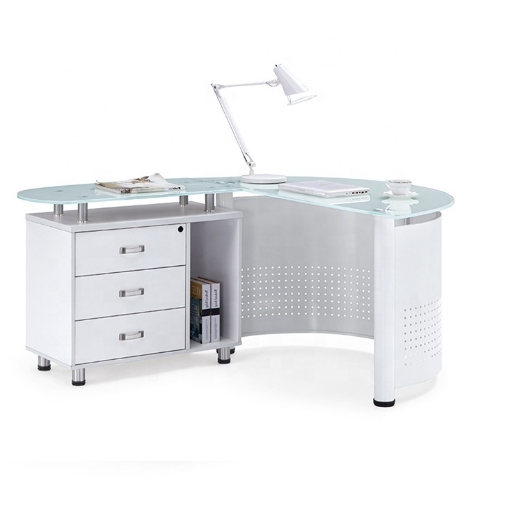 Factory wholesale modern desk personal administrative office computer desk shaped glass desk