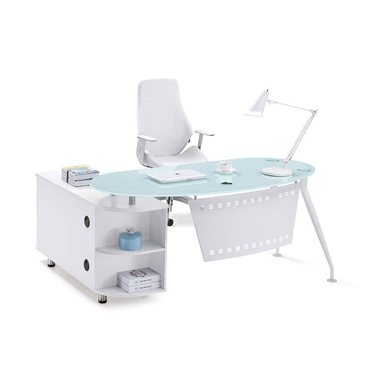 Customized folding table mobile glass top L shaped executive office desk modern office furniture